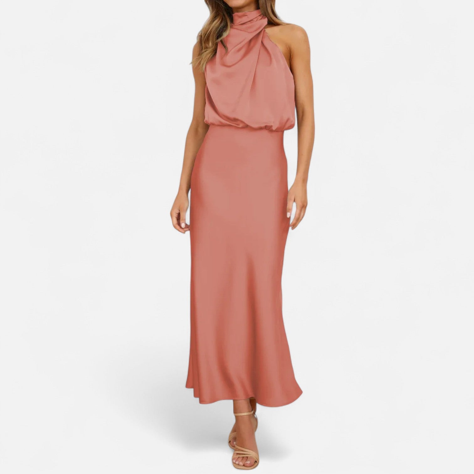 Women’s Satin Sleeveless Long Dress – Fluid Drape, Timeless Elegance