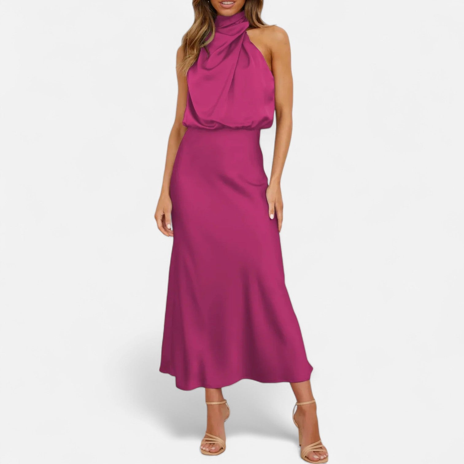Women’s Satin Sleeveless Long Dress – Fluid Drape, Timeless Elegance