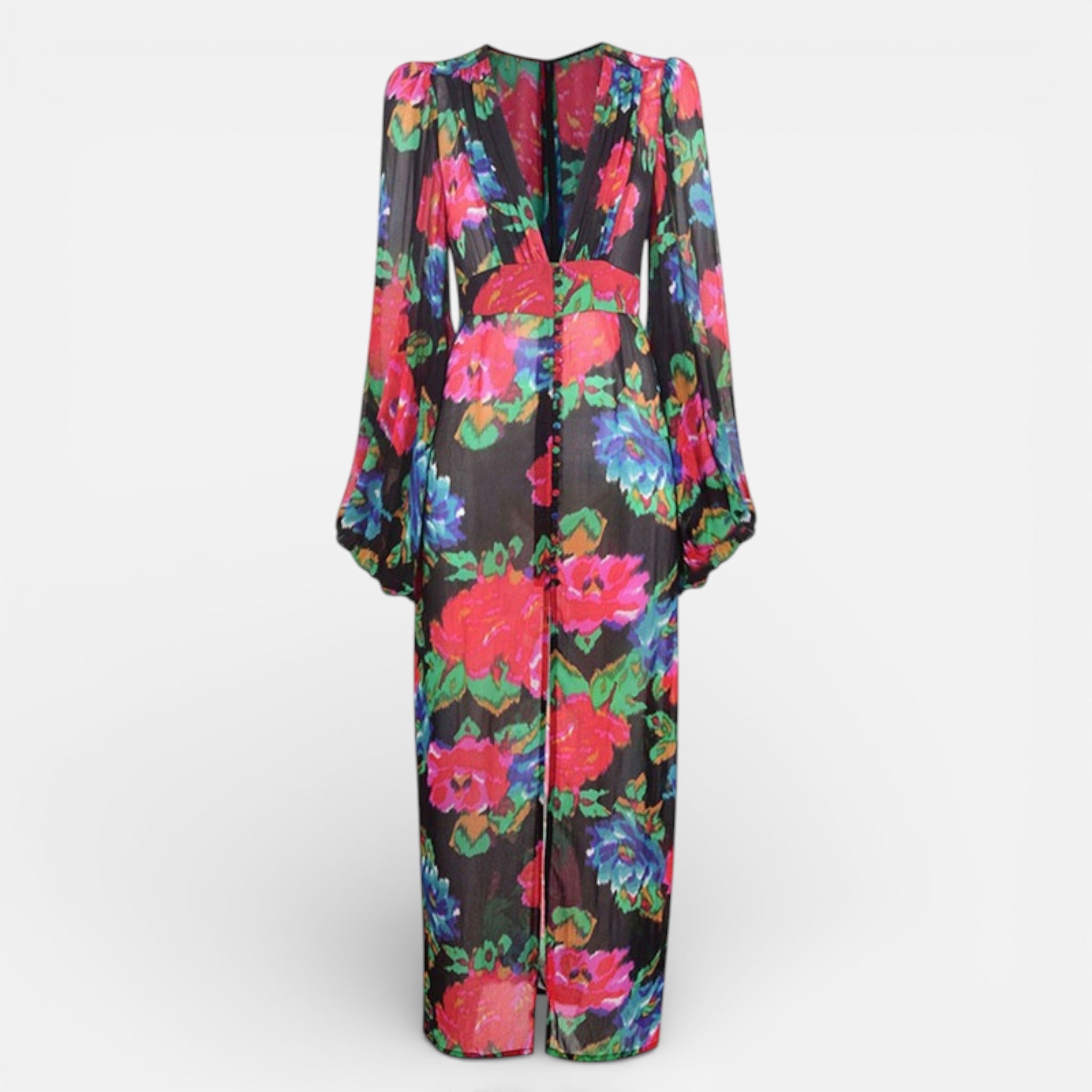 Women’s Bohemian Floral Deep V-Neck Maxi Dress