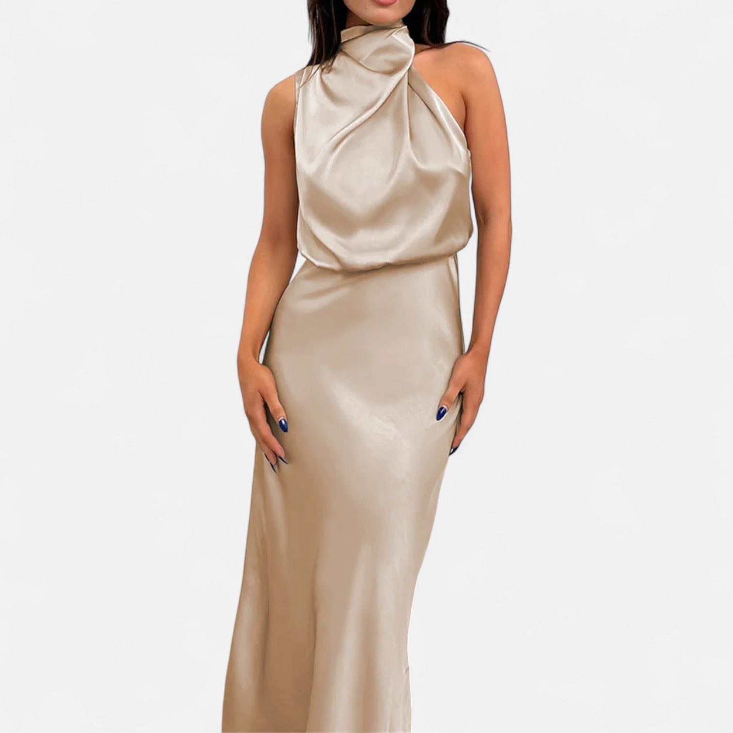 Women’s Satin Sleeveless Long Dress – Fluid Drape, Timeless Elegance
