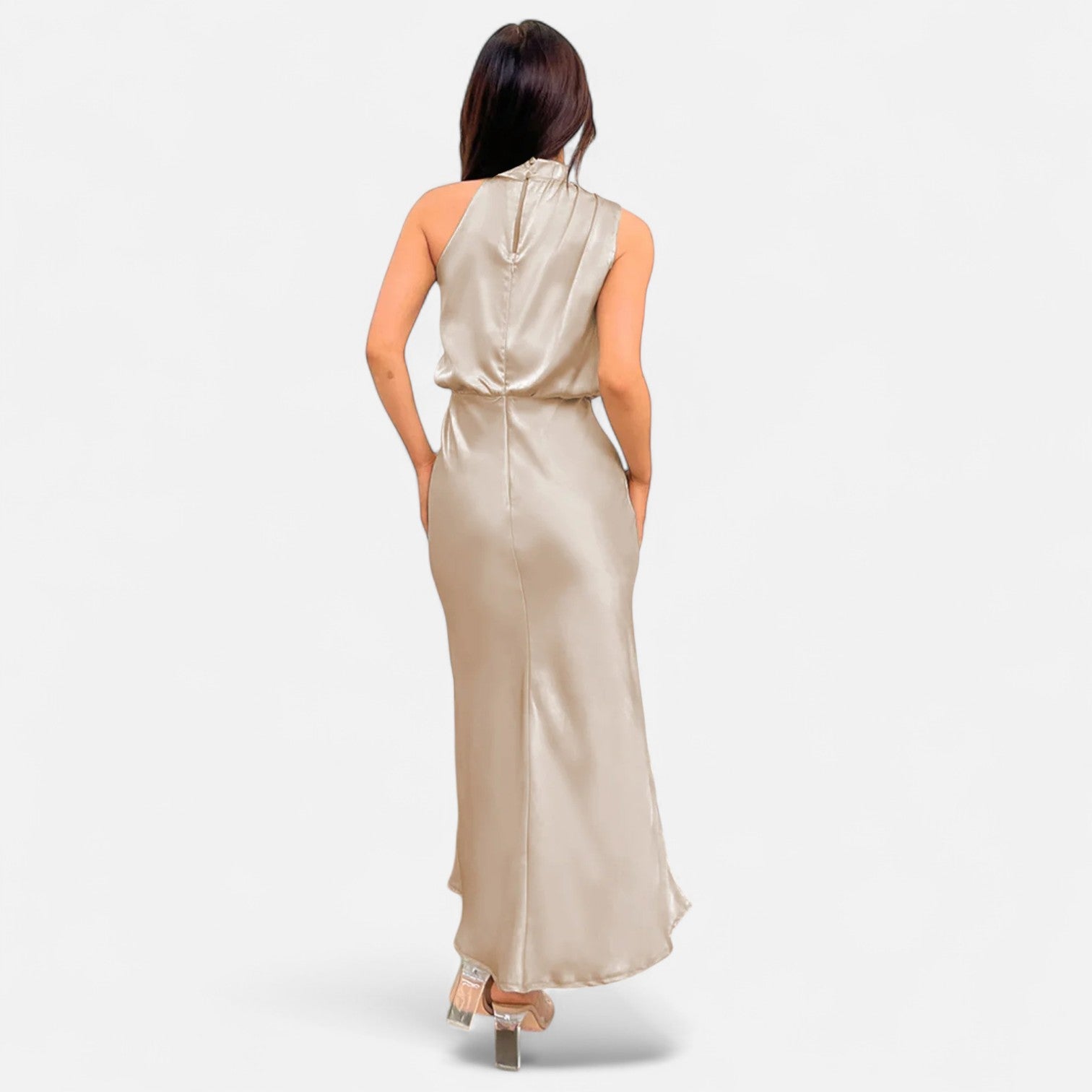 Women’s Satin Sleeveless Long Dress – Fluid Drape, Timeless Elegance