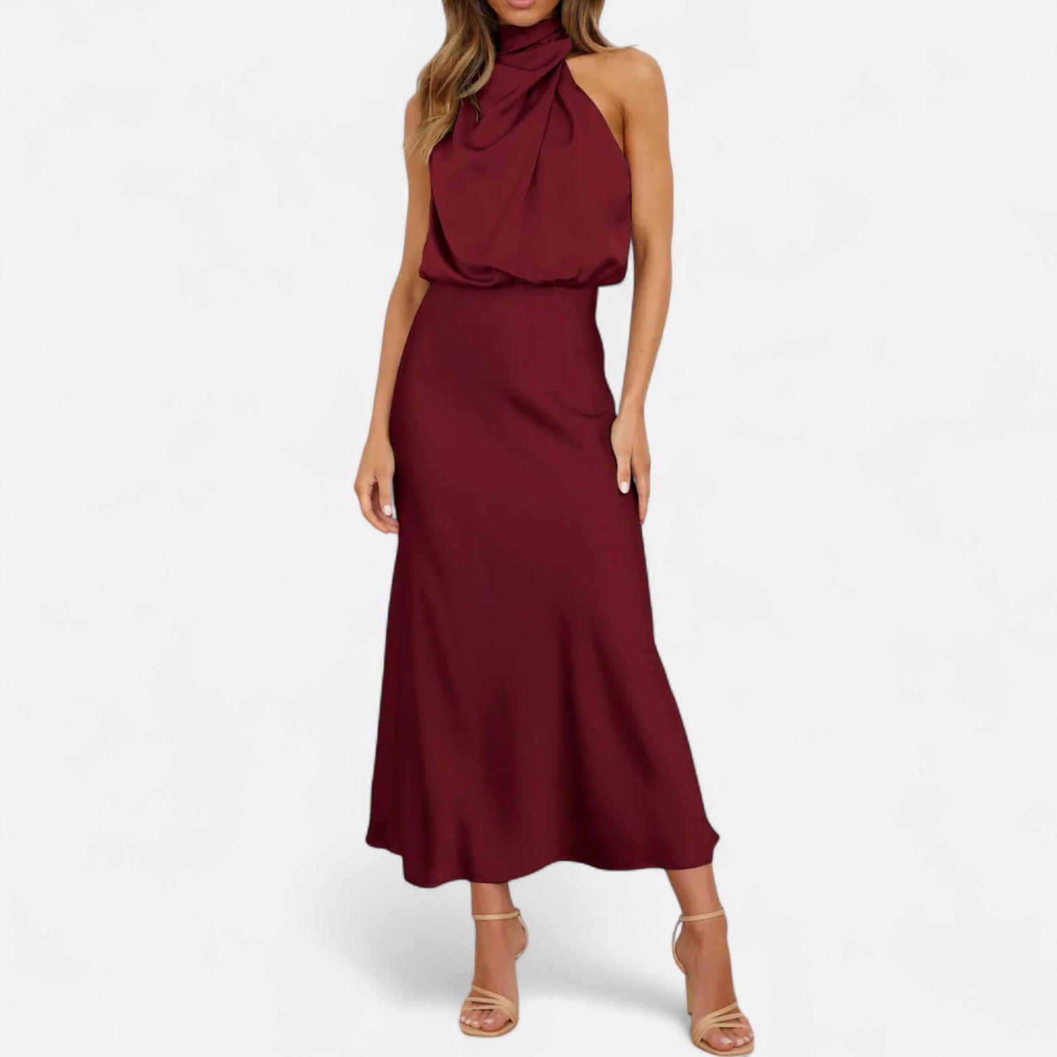 Women’s Satin Sleeveless Long Dress – Fluid Drape, Timeless Elegance