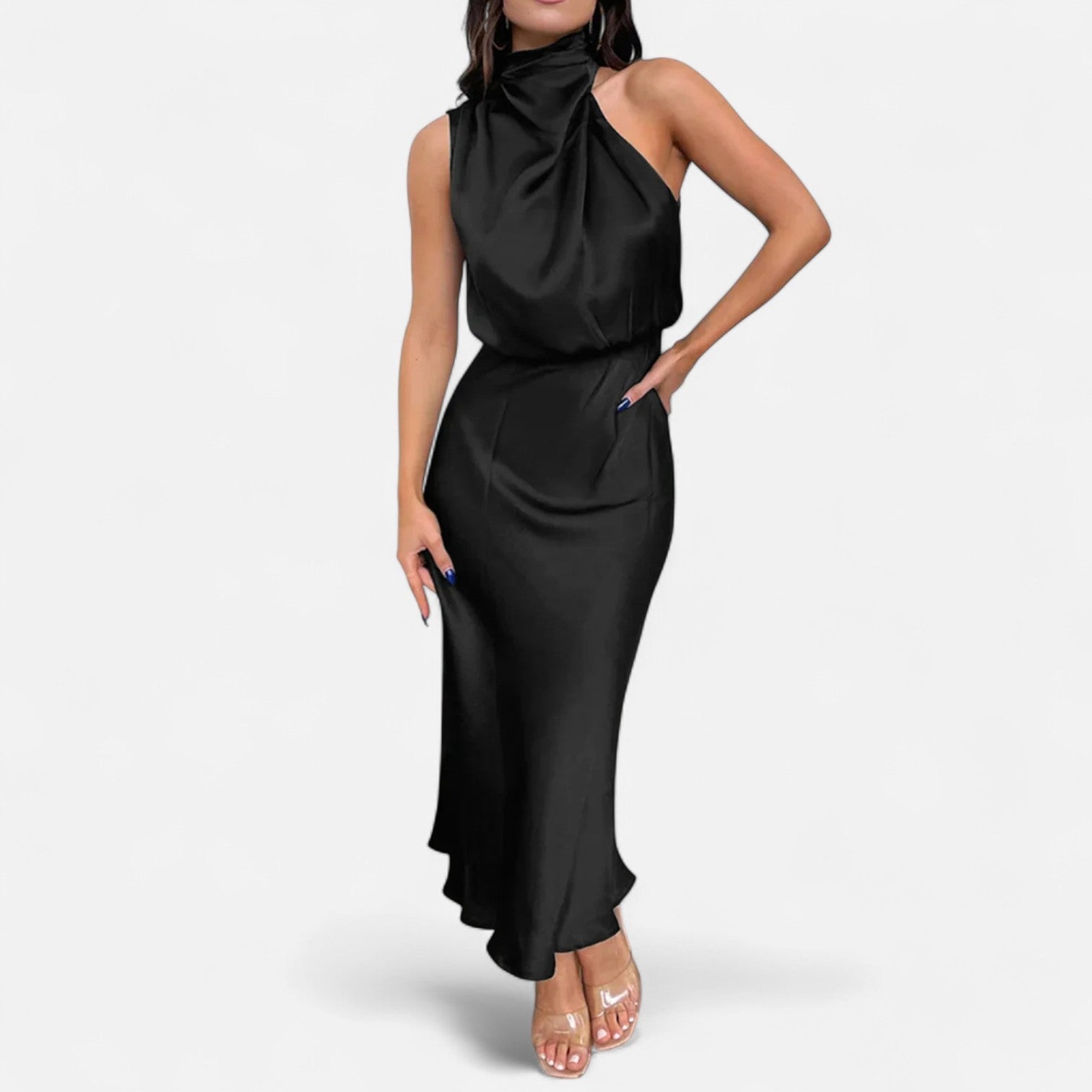 Women’s Satin Sleeveless Long Dress – Fluid Drape, Timeless Elegance