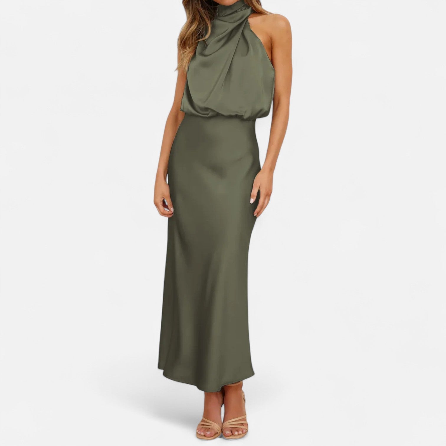 Women’s Satin Sleeveless Long Dress – Fluid Drape, Timeless Elegance