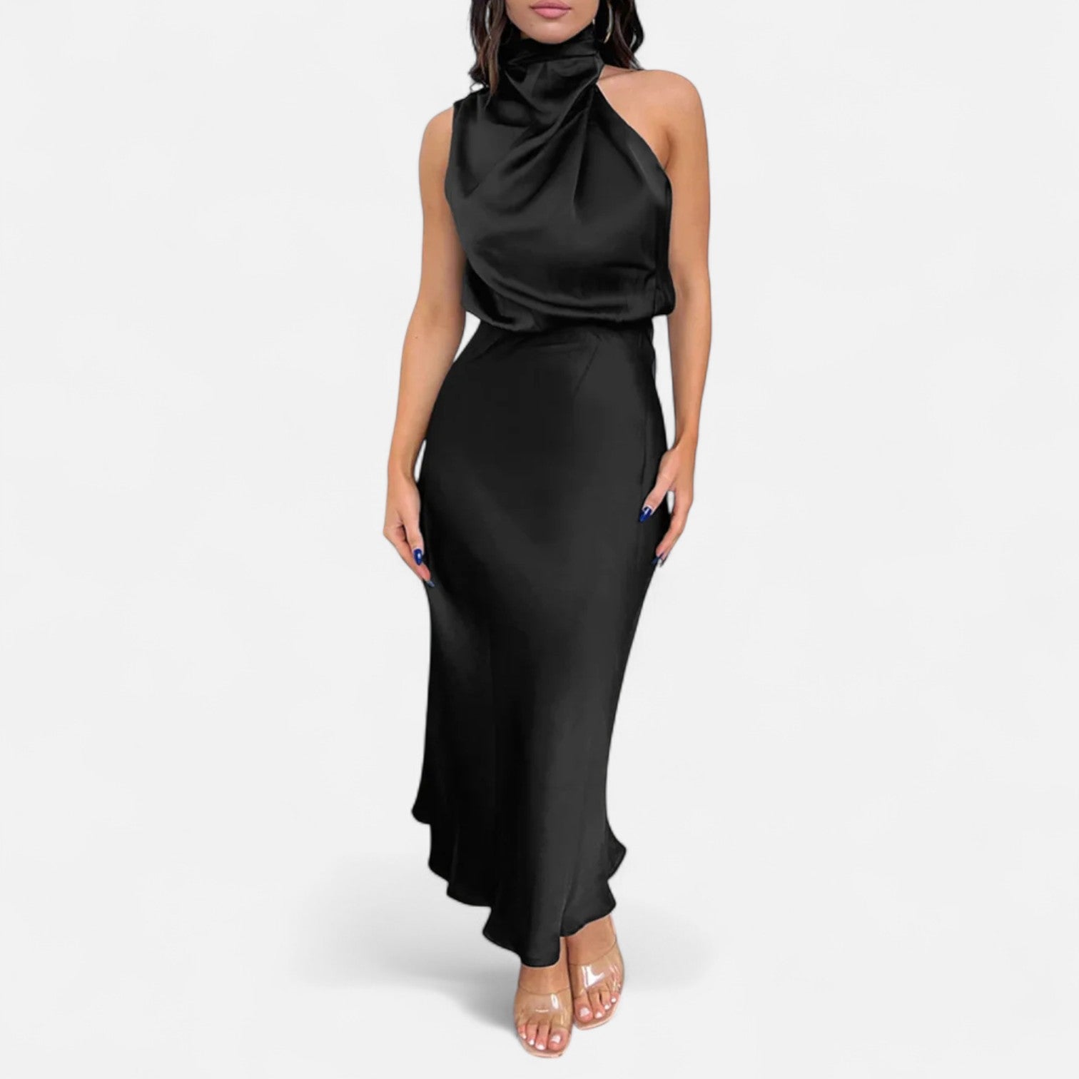 Women’s Satin Sleeveless Long Dress – Fluid Drape, Timeless Elegance
