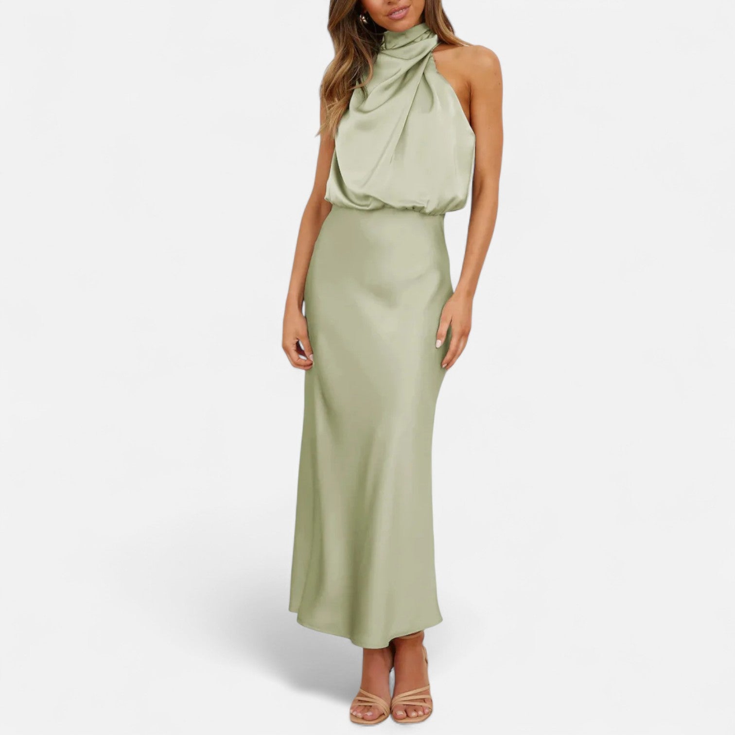 Women’s Satin Sleeveless Long Dress – Fluid Drape, Timeless Elegance