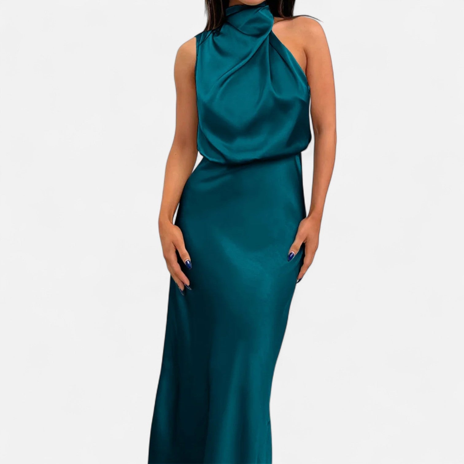 Women’s Satin Sleeveless Long Dress – Fluid Drape, Timeless Elegance