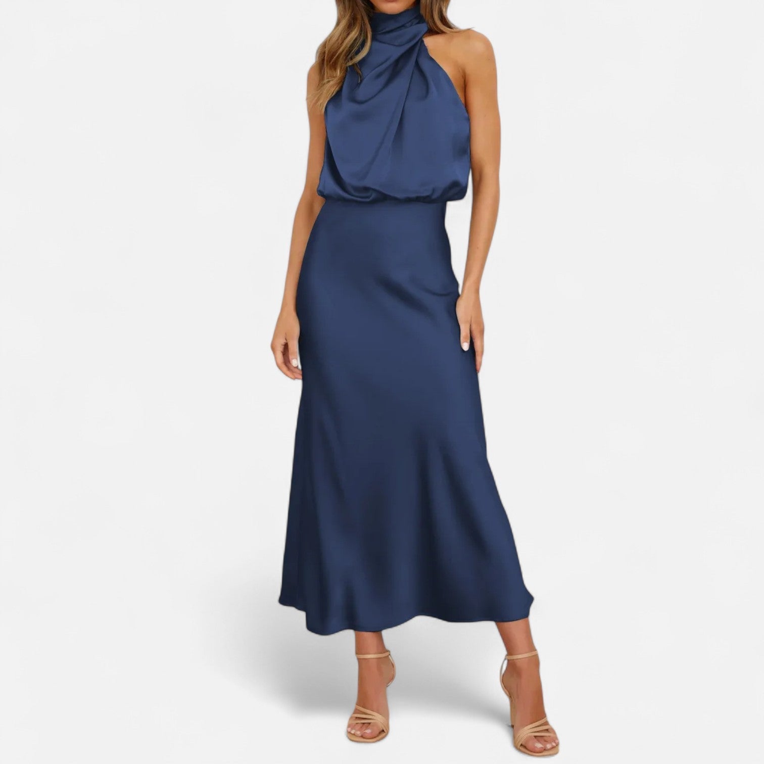 Women’s Satin Sleeveless Long Dress – Fluid Drape, Timeless Elegance