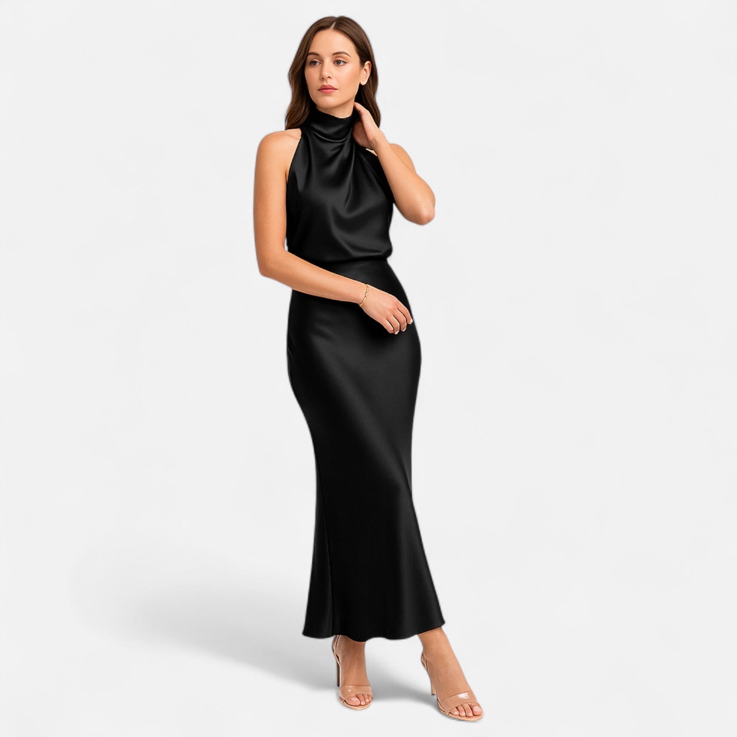 Women’s Satin Sleeveless Long Dress – Fluid Drape, Timeless Elegance