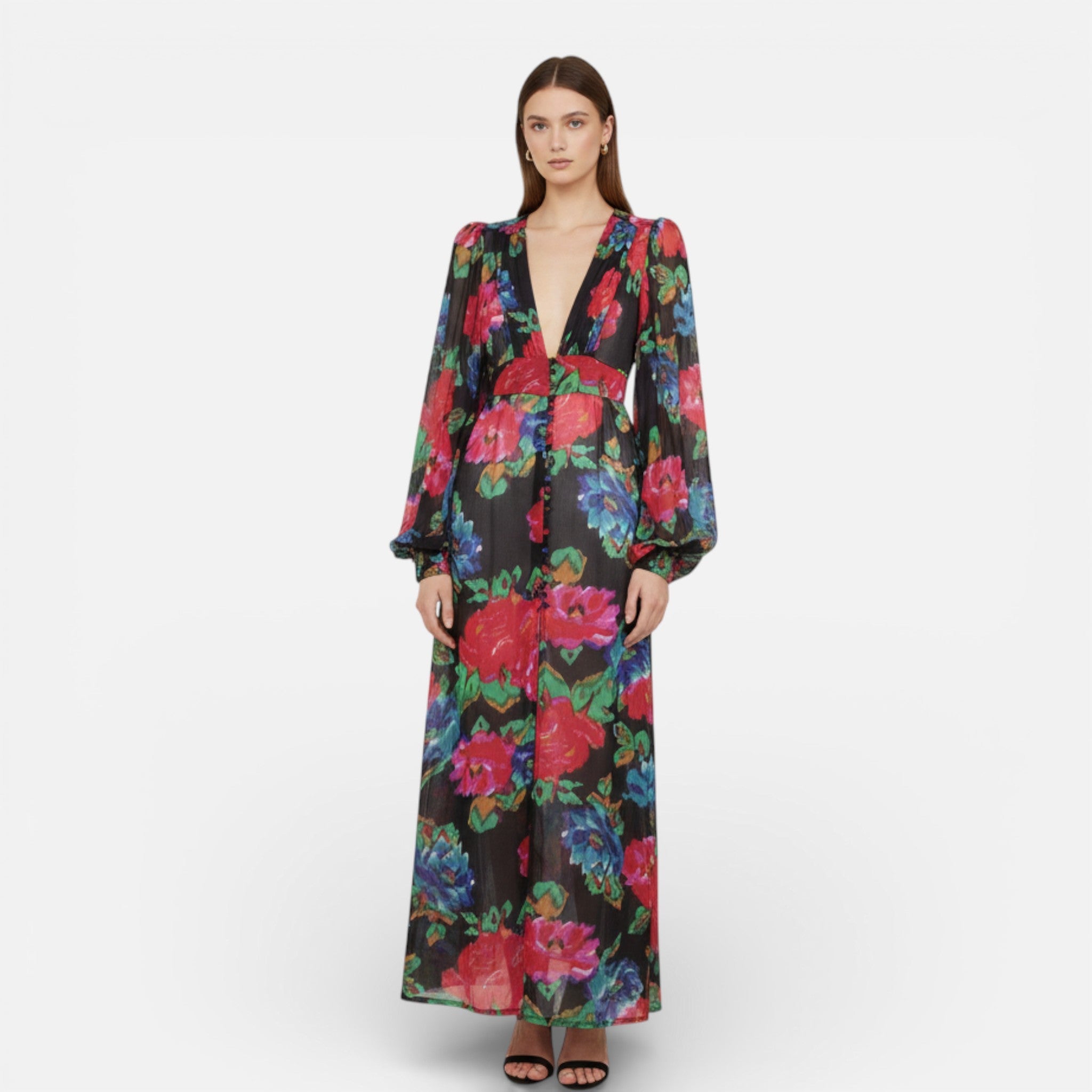 Women’s Bohemian Floral Deep V-Neck Maxi Dress