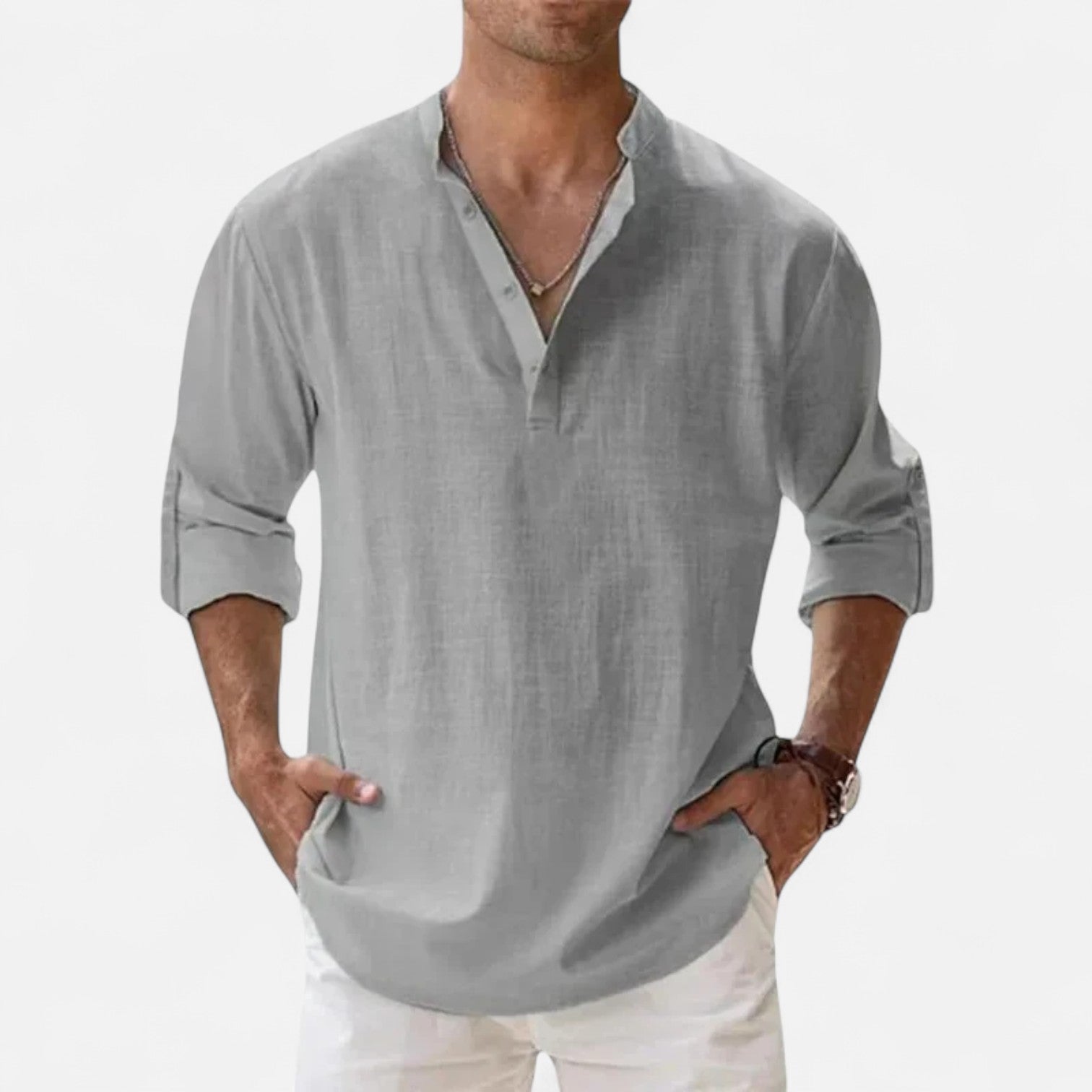 Men’s Cotton–Linen Long Sleeve Henley – Lightweight Comfort, Relaxed Sophistication