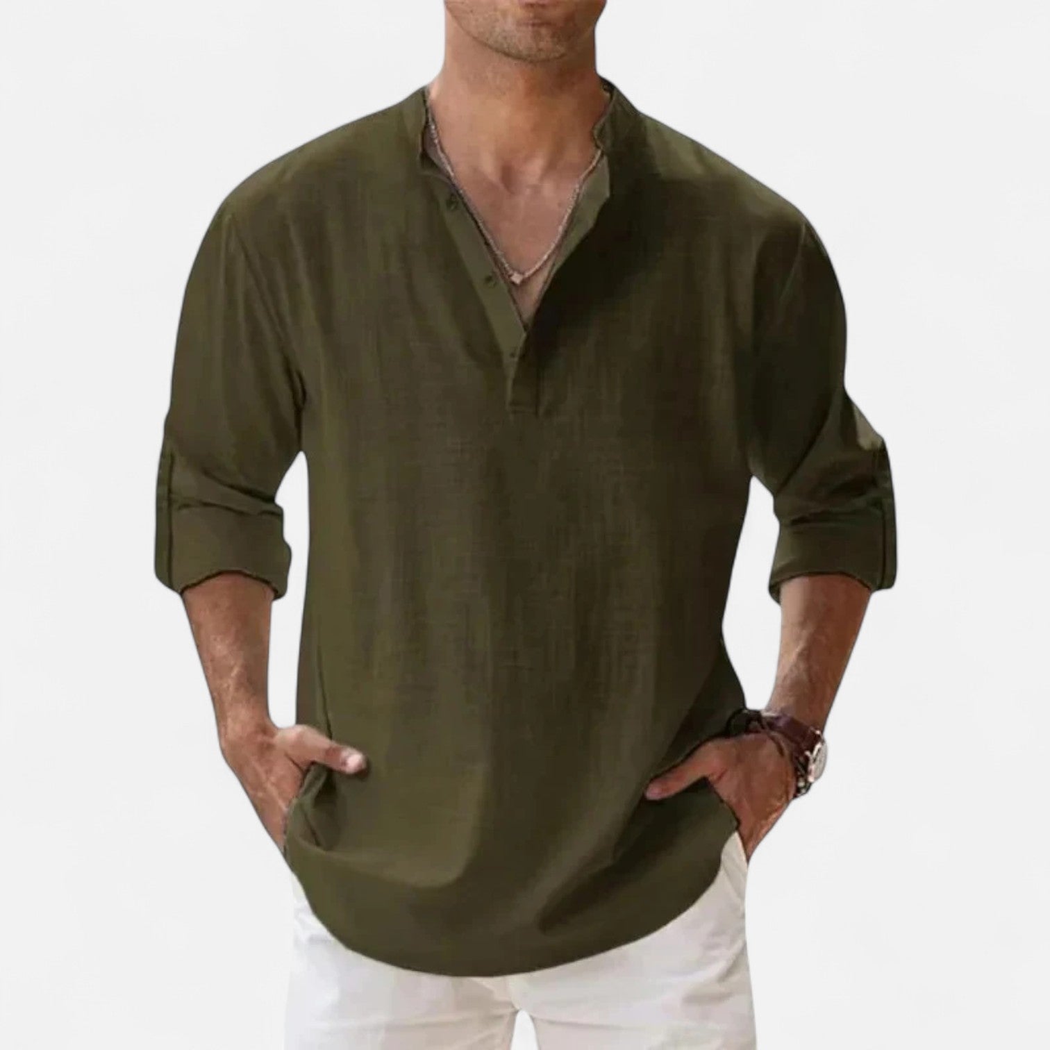 Men’s Cotton–Linen Long Sleeve Henley – Lightweight Comfort, Relaxed Sophistication