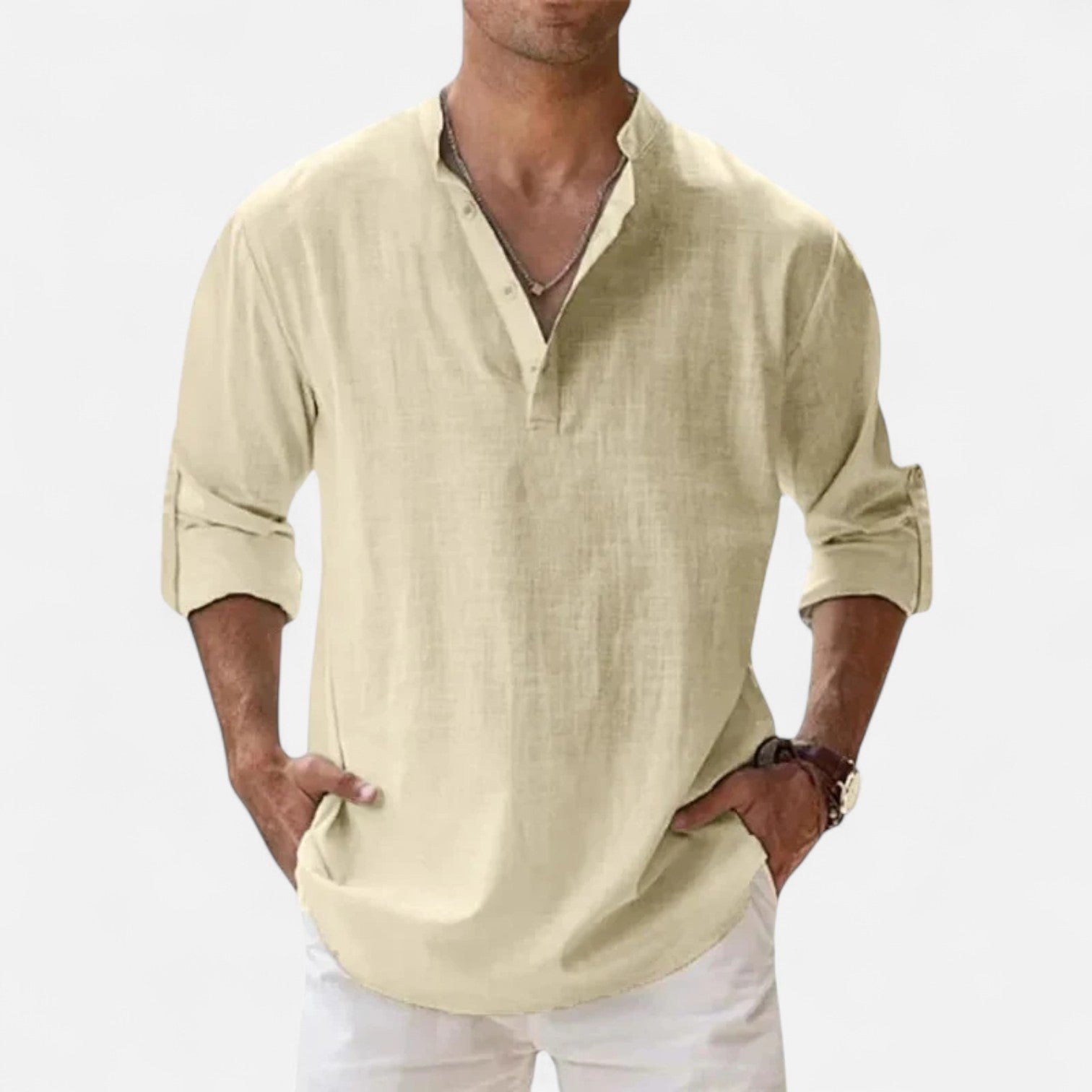 Men’s Cotton–Linen Long Sleeve Henley – Lightweight Comfort, Relaxed Sophistication