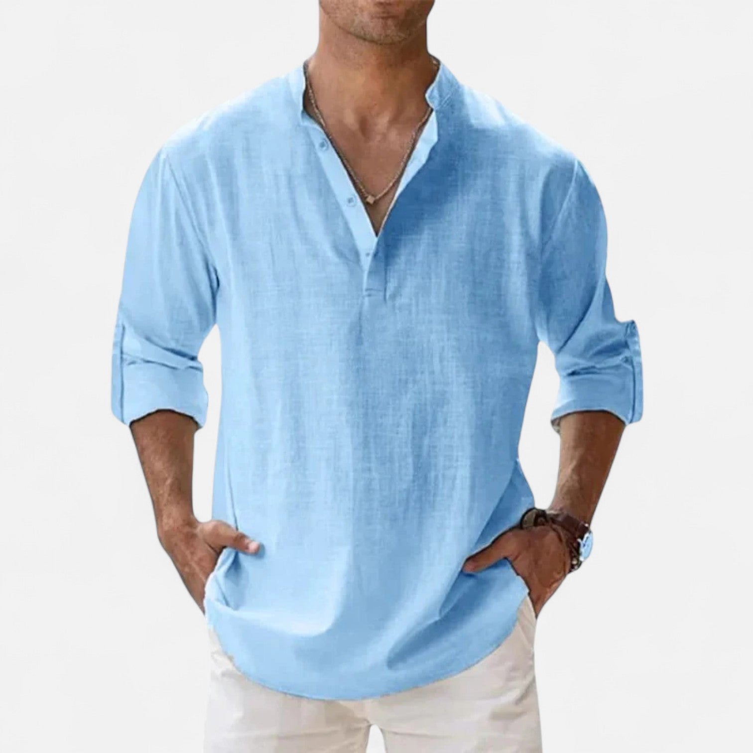 Men’s Cotton–Linen Long Sleeve Henley – Lightweight Comfort, Relaxed Sophistication