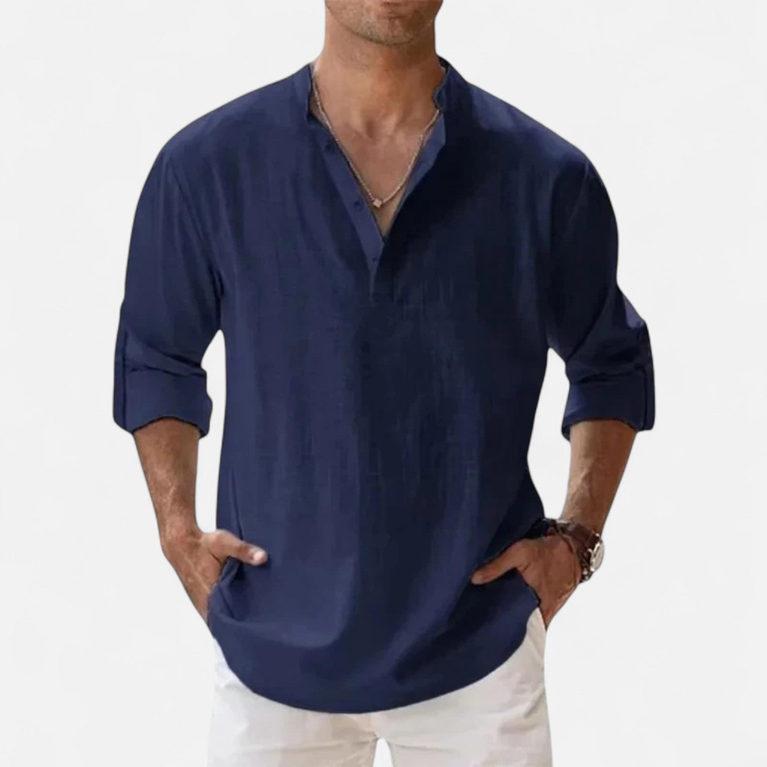 Men’s Cotton–Linen Long Sleeve Henley – Lightweight Comfort, Relaxed Sophistication