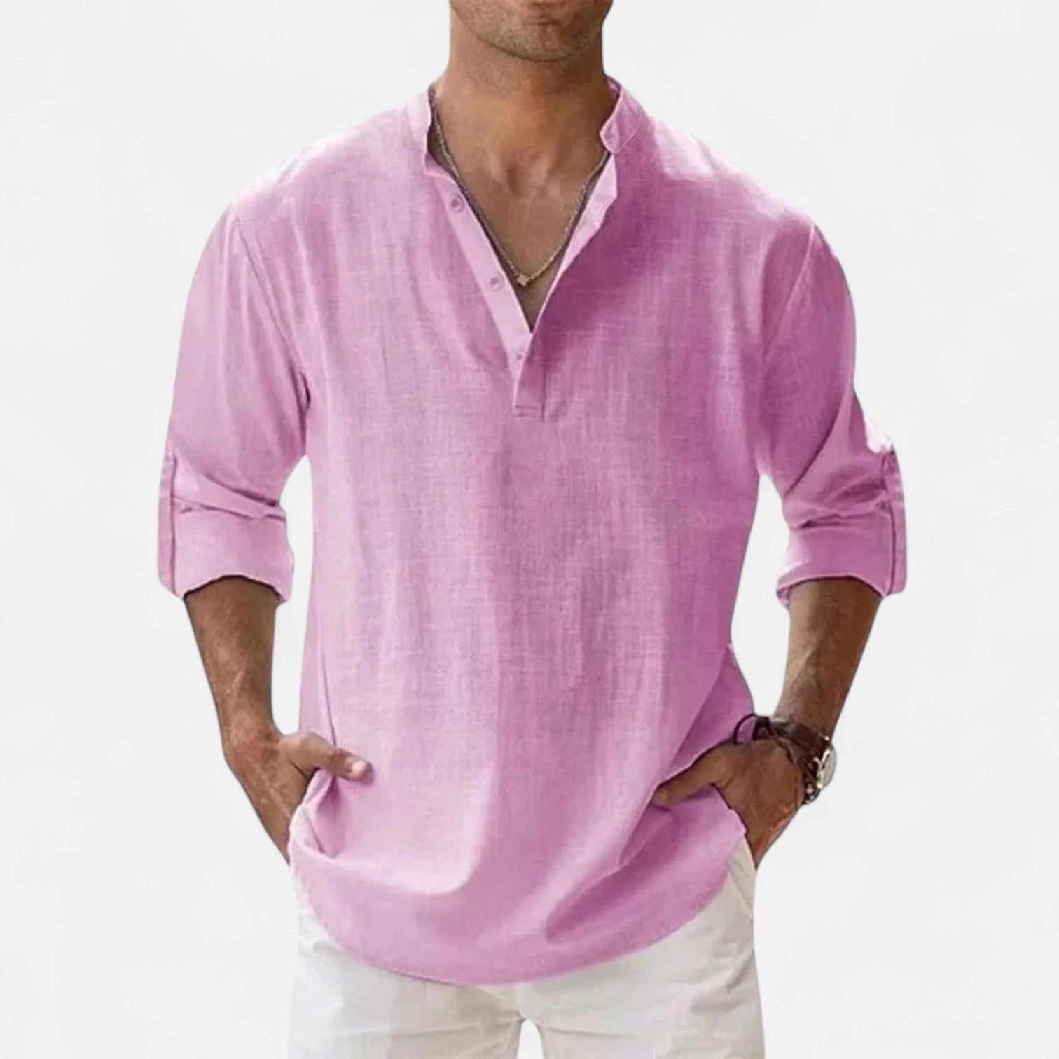 Men’s Cotton–Linen Long Sleeve Henley – Lightweight Comfort, Relaxed Sophistication