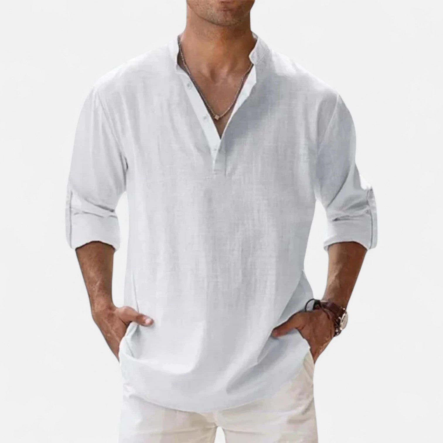 Men’s Cotton–Linen Long Sleeve Henley – Lightweight Comfort, Relaxed Sophistication
